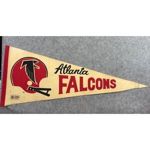 VINTAGE 60s Atlanta Falcons NFL Football Pennant Flag Cream Helmet Banner 70s